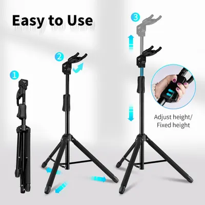 Demonstrates the simple 3-step process for setting up and adjusting the tripod stand, reassuring shoppers that the product is user-friendly and quick to assemble.
