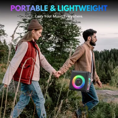 Communicates that the speaker is easy to carry anywhere, making it ideal for outdoor activities and travel.