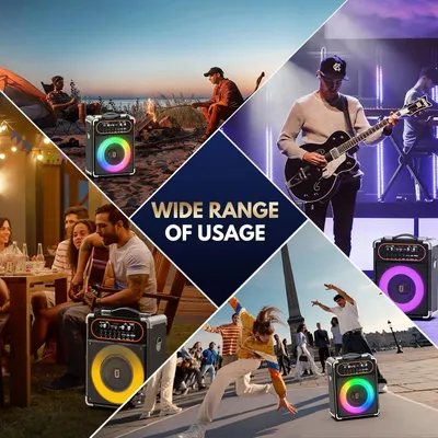 Demonstrates the portable speaker can be used in diverse settings including camping, outdoor gatherings, live performances, and street activities to showcase its versatility and wide range of…