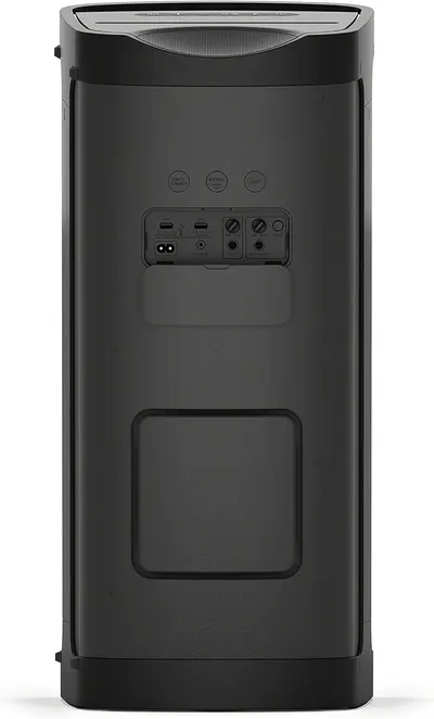 Shows the back panel of the power station with all ports, buttons, and connection points clearly visible to help shoppers understand the available connectivity options and controls.