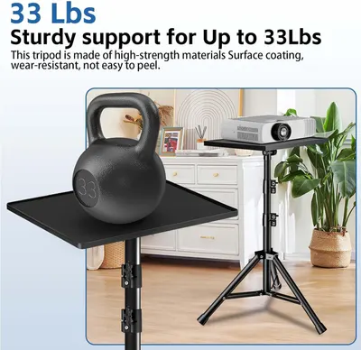 Communicates that the tripod stand can support up to 33 lbs and is made of high-strength, wear-resistant materials to reassure shoppers of its sturdiness and reliability.