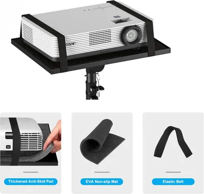 Showcases three key features of the projector mount accessory to demonstrate stability, non-slip protection, and secure fastening capabilities.