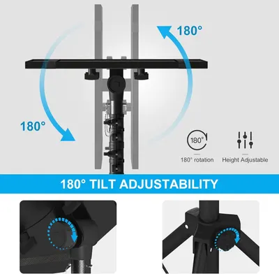 Communicates the product's dual adjustability features—180-degree rotation and height adjustment—to show shoppers the flexibility and customization options available for optimal positioning.
