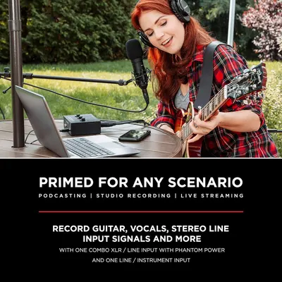 Demonstrates the versatility of the product by showing it can be used for multiple scenarios including podcasting, studio recording, and live streaming. Highlights the multiple recording…