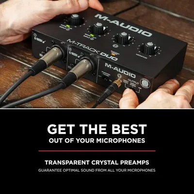 Communicates that the audio interface features high-quality transparent crystal preamps that optimize microphone sound quality.