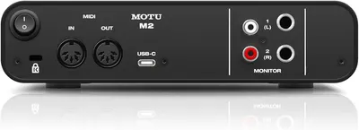 This image breaks down the audio interface by labeling all key ports and controls, helping shoppers understand the connectivity options and physical layout of the device.