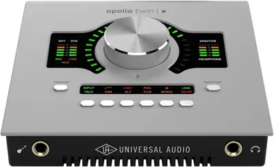 Shows the detailed control panel and interface of the audio device, highlighting the various buttons, knobs, meters, and connection ports to help shoppers understand the product's functionality and…
