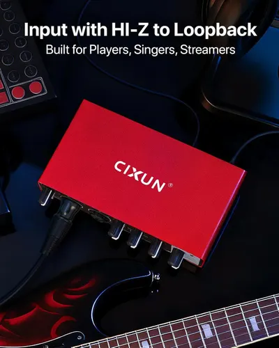 Communicates the product's HI-Z to loopback input capability, emphasizing its suitability for players, singers, and streamers who need high-quality audio routing.