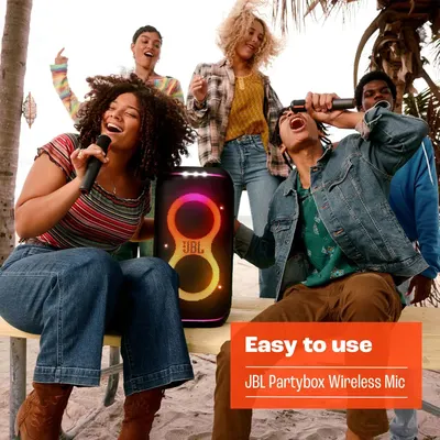 Communicates that the JBL Partybox Wireless Mic is simple and user-friendly, reassuring shoppers that they can enjoy karaoke or group entertainment without complicated setup.