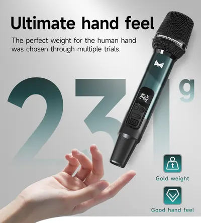 Communicates that the microphone has been engineered to weigh exactly 237g for optimal comfort and ergonomics during extended use.