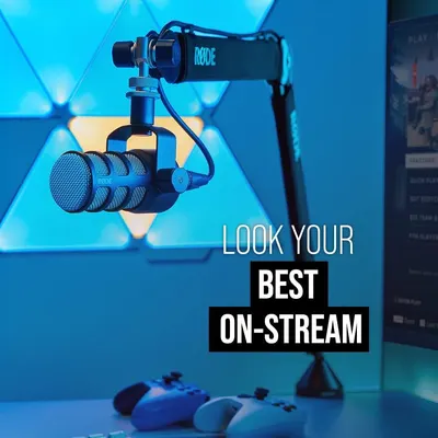 Demonstrates the product's use case for streaming and online content creation, showing how the microphone helps users look professional on-stream.
