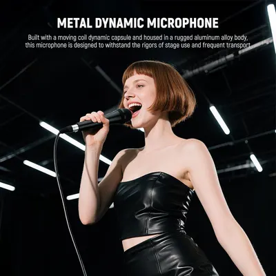 Communicates that the microphone is built with durable materials designed to withstand stage use and frequent transport, reassuring professional users of its reliability.