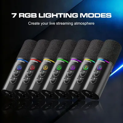Highlights the customizable RGB lighting feature with 7 different color modes to help streamers create their desired atmosphere during live streaming.