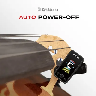 Communicates that the tuner has an automatic power-off feature to save battery life and provide convenience to musicians.