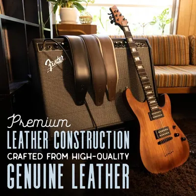 Highlights the premium genuine leather material used in the product construction to communicate quality and durability to shoppers.