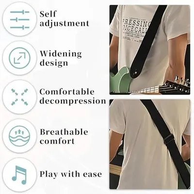 Showcases five distinct features of the guitar strap to demonstrate its versatility, comfort, and ease of use for musicians.