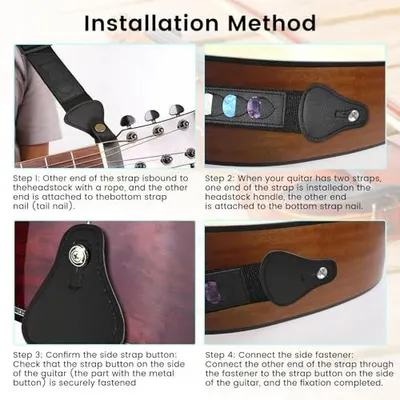 Provides step-by-step instructions on how to properly install a guitar strap to the instrument, reducing confusion and helping customers use the product correctly.