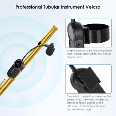 Showcases two key features of the instrument velcro attachment system: the adjustable strap fixation that fits different flute sizes and the anti-slip design that protects the instrument from…