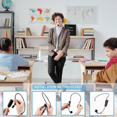 Demonstrates the simple step-by-step process for installing and assembling the headset microphone, reducing friction and answering how the product is set up.
