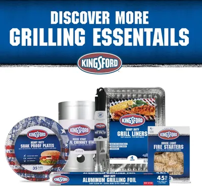 Shows the variety of grilling products available from the Kingsford brand to encourage shoppers to explore complementary items for their grilling needs.