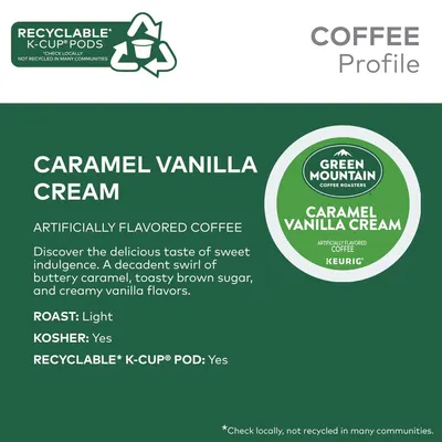 Communicates multiple product attributes including recyclability, roast level, kosher certification, and detailed flavor description to help shoppers understand the coffee's characteristics and…
