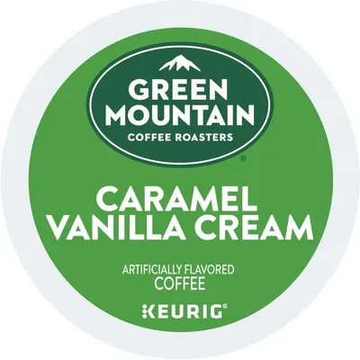 Emphasizes the Green Mountain Coffee Roasters brand identity and specific product flavor to build brand recognition and communicate the coffee variety.