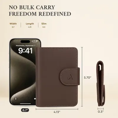 Communicates the exact physical dimensions of the wallet case to help shoppers understand its compact and slim design, eliminating confusion about size. Emphasizes the slim, minimalist design…