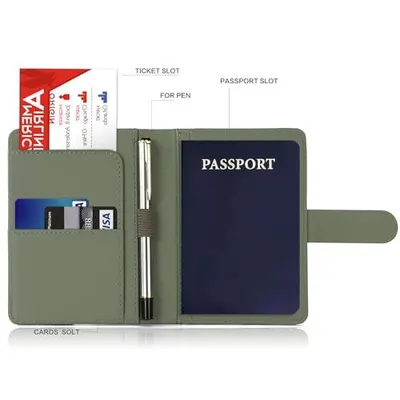 This image breaks down the passport holder by labeling its key organizational features including ticket slot, passport slot, pen holder, and card slots to help shoppers understand the product's…