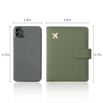 Communicates the exact physical dimensions of the product using measurements in inches, with a smartphone as a reference object to help shoppers understand the scale and size of the travel organizer.