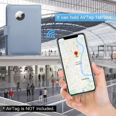 Communicates that the wallet case has a built-in slot or holder for Apple AirTag 1st or 2nd generation, enabling tracking functionality.