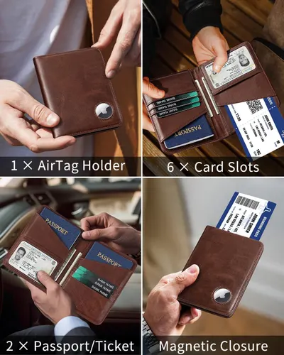 Showcases the wallet's multiple organizational features and storage capabilities to demonstrate its versatility and functionality for travelers and everyday users.