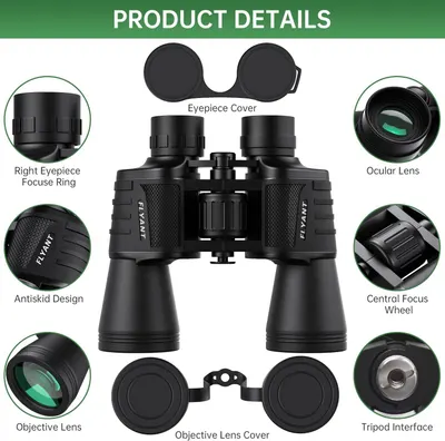 This image breaks down the physical components and structural parts of the binoculars to help shoppers understand what each part is and how the product is constructed.