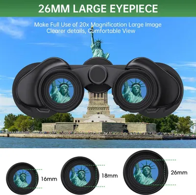Communicates the benefit of the large 26mm eyepiece which provides enhanced magnification and viewing comfort compared to smaller eyepiece sizes.