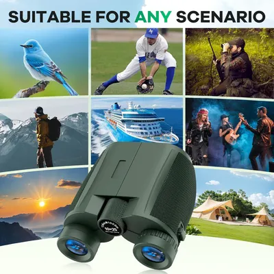 Demonstrates the binoculars can be used across many different scenarios including birdwatching, sports, hiking, cruises, concerts, and camping to emphasize versatility and broad appeal.