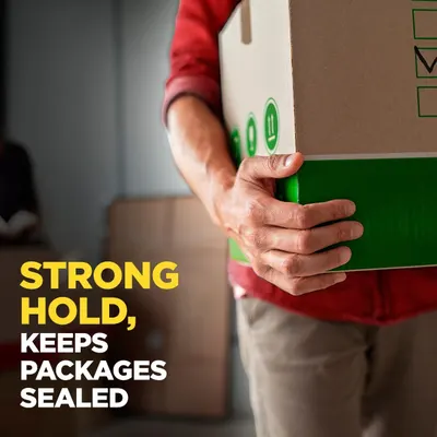 Demonstrates the product's strong grip capability to reassure shoppers that packages will remain securely sealed during handling and transport.