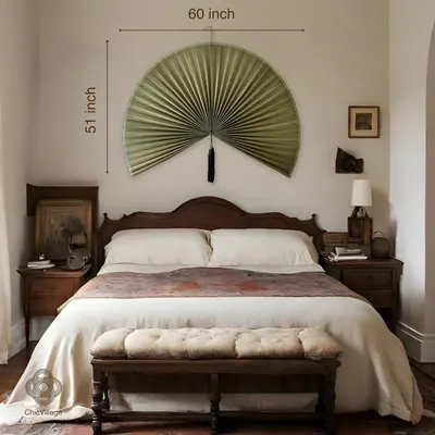 Communicates the exact physical size of the decorative fan wall art (60 inches wide by 51 inches tall) to help shoppers understand scale and fit for their space.