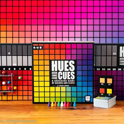 Shows all the components included in the game package—game board, colored pegs, instruction cards, and game box—to help shoppers understand what they receive when purchasing.