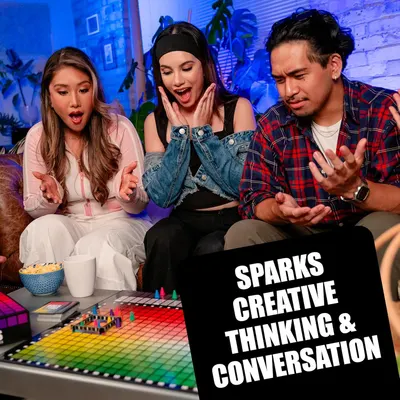 Shows real people enjoying the product in a casual, relatable setting to build trust and demonstrate that the product sparks fun, creative interactions among friends.