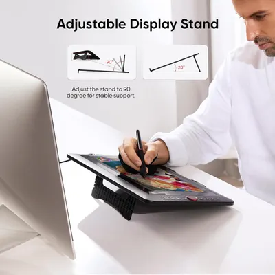 Demonstrates the adjustable stand feature with specific angle options (90° and 20°) to reassure shoppers that the product offers flexible positioning for comfortable use and stable support.