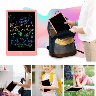 Demonstrates the versatility of the LCD writing tablet by showing it being used in multiple real-world scenarios—at school, at home, and outdoors—to reassure shoppers that it's suitable for various…