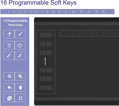 Highlights the physical components and programmable key layout of the device to help shoppers understand the product's customizable interface and functionality.