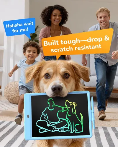 Highlights the product's durability and toughness to reassure parents that it can withstand drops and scratches from kids and pets.