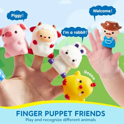 Demonstrates how children can use the finger puppets for interactive play and learning to recognize different animals, showing the product in action on children's hands. Highlights the educational…
