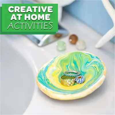 Demonstrates a creative use case for the product, showing it can be used for at-home craft activities to make decorative jewelry dishes.