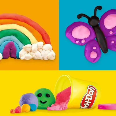 Demonstrates the versatility of the Play-Doh product by showing multiple creative possibilities and projects that can be made, inspiring shoppers with different crafting ideas.