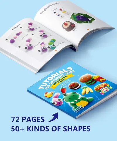 Communicates the extensive content included in the modeling clay tutorial book, reassuring parents and shoppers that they're getting substantial value with many creative options for children.