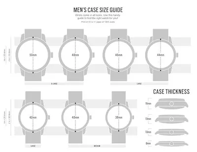 Helps shoppers understand the physical dimensions of different watch case sizes to choose the right fit for their wrist and style preference.