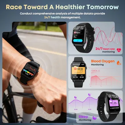 Showcases the smartwatch's comprehensive health tracking capabilities across multiple metrics to demonstrate its value as a complete health management device.
