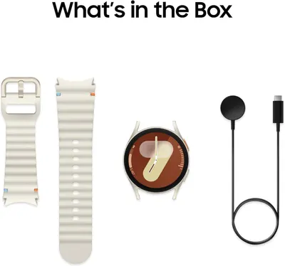 Shows the customer everything included in the purchase: the smartwatch, two watch bands, and a charging cable, providing clarity on what they will receive.