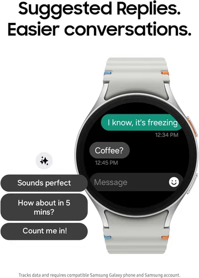 Demonstrates the smartwatch's ability to provide suggested reply options for easier and faster text messaging conversations.